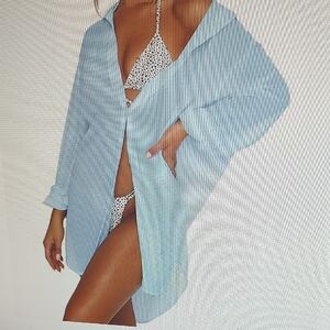 NWT Light Blue Swim Coverup with Long Sleeves and Button Front Design